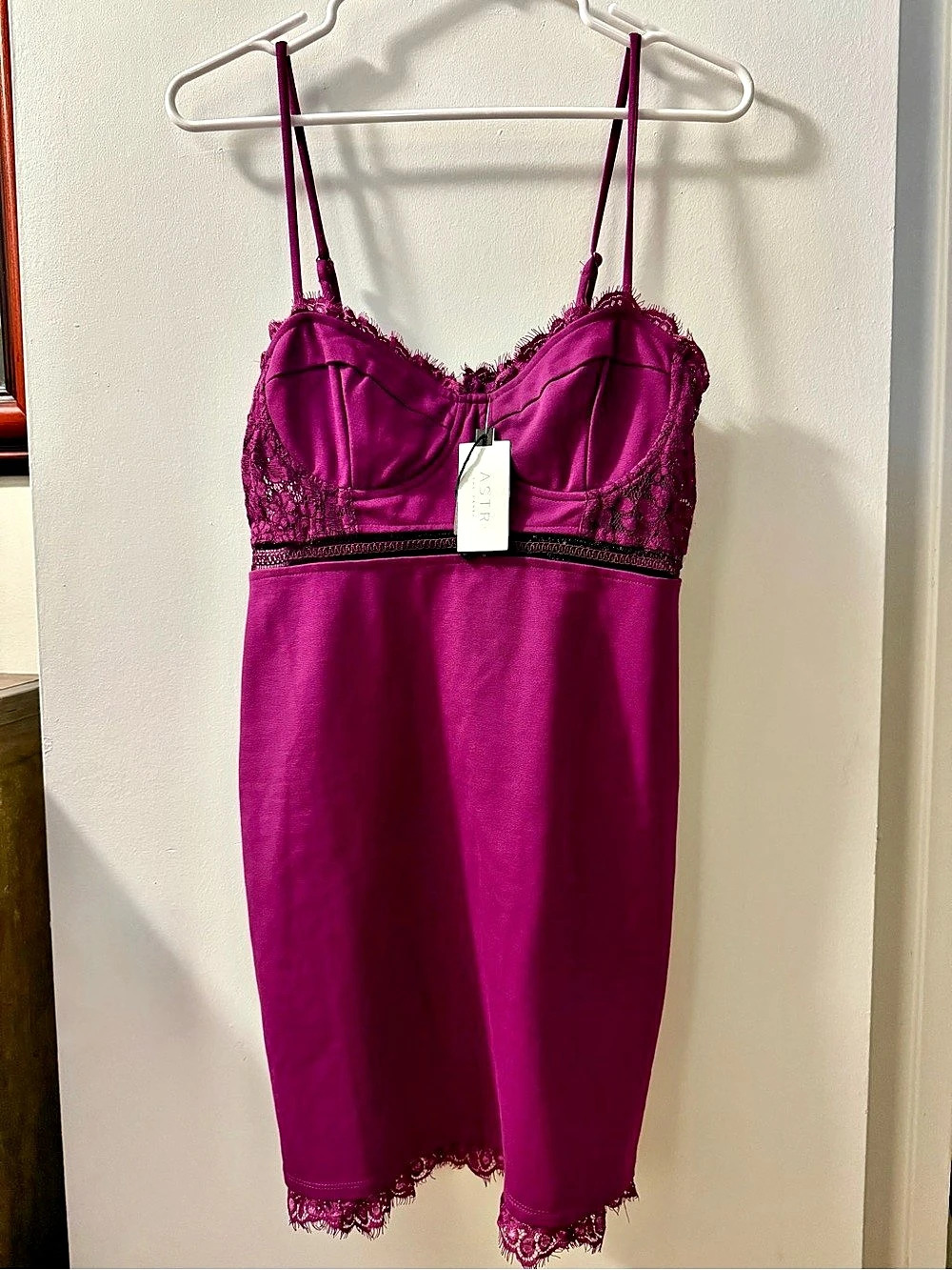 NWT ASTR the Label Magenta Lace Bustier Mini Dress M